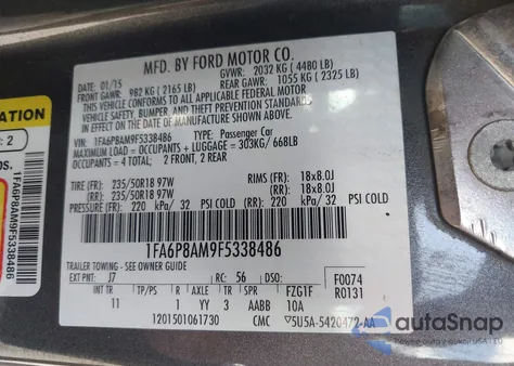 2015 Ford Mustang V6 from USA, damaged, VIN 1FA6P8AM9F5338486